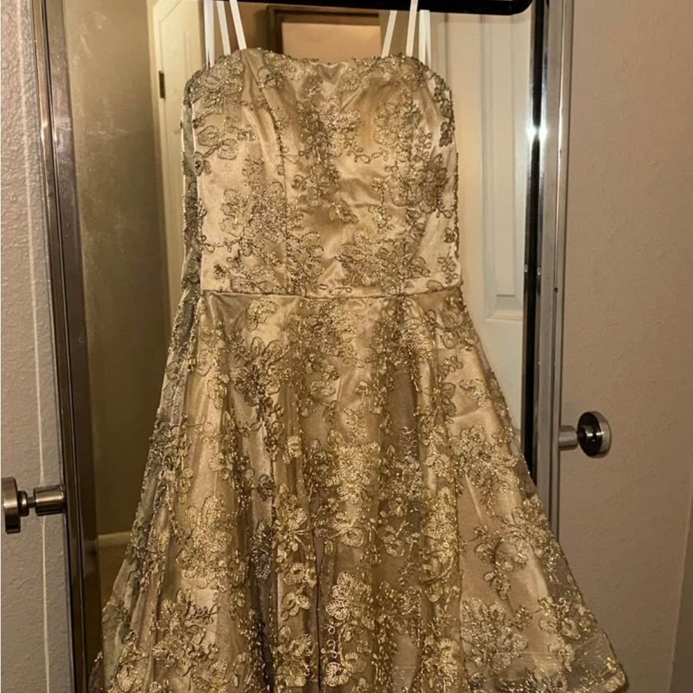 Elegant Gold Lace Dress